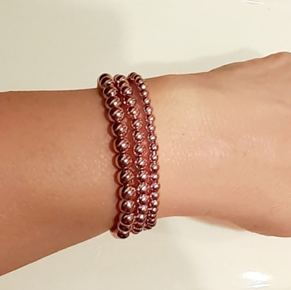 14k Rose Gold/Silver Plated Stackable Bead Bracelets - Picture 9 of 16